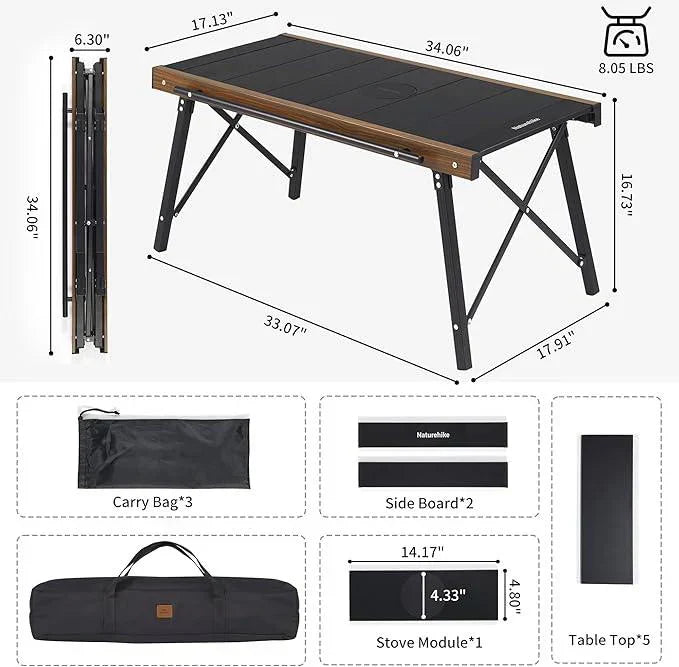 All-in-One Camping Table with Built-in Stove - Lightweight Aluminum & Foldable Design